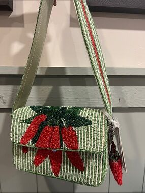Beaded Red Chili Crossbody Bag - Women